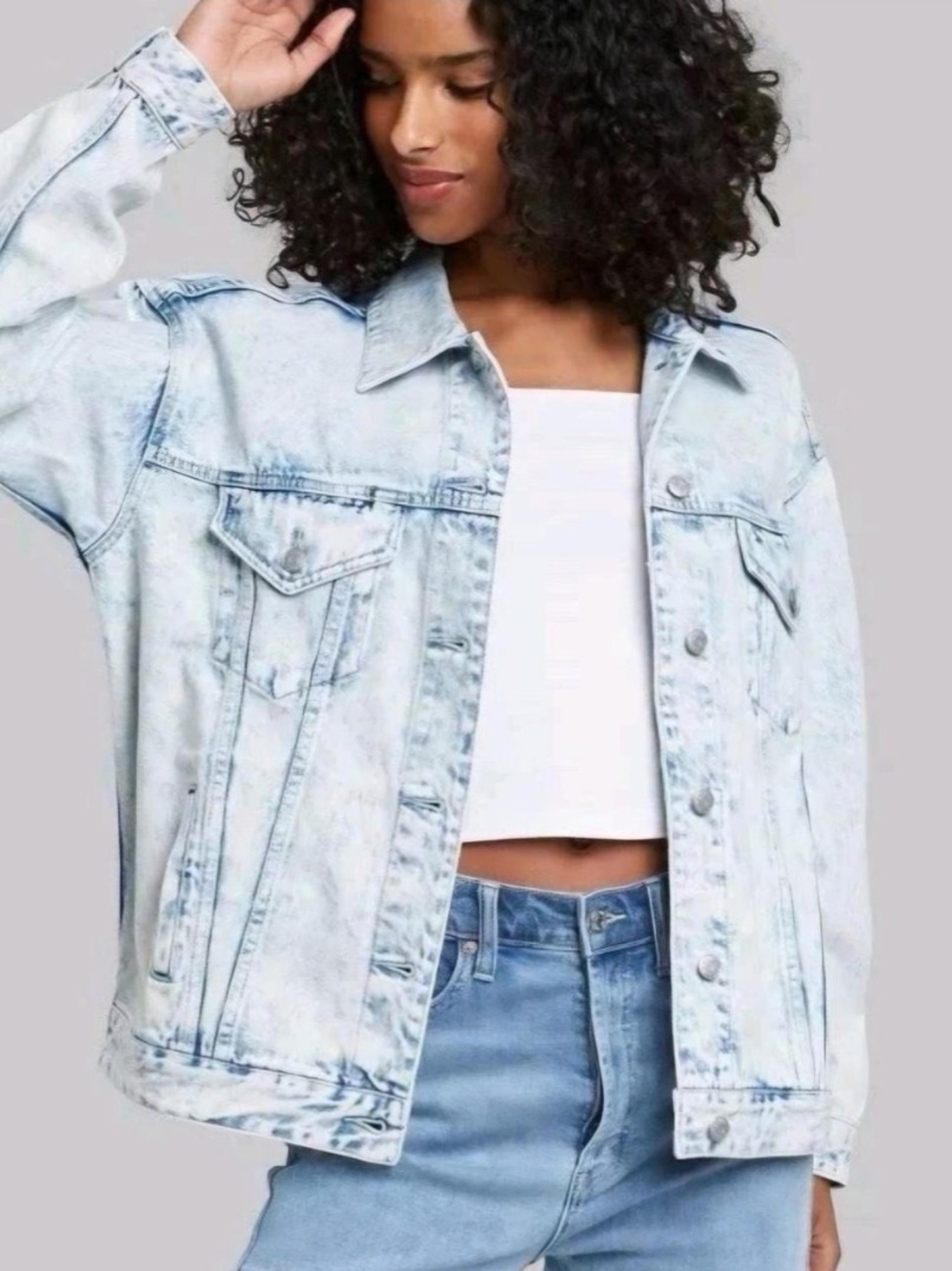 wild fable Light Acid Wash Blue Denim Jean Jacket Sz XS Oversized 80s 90s Coat